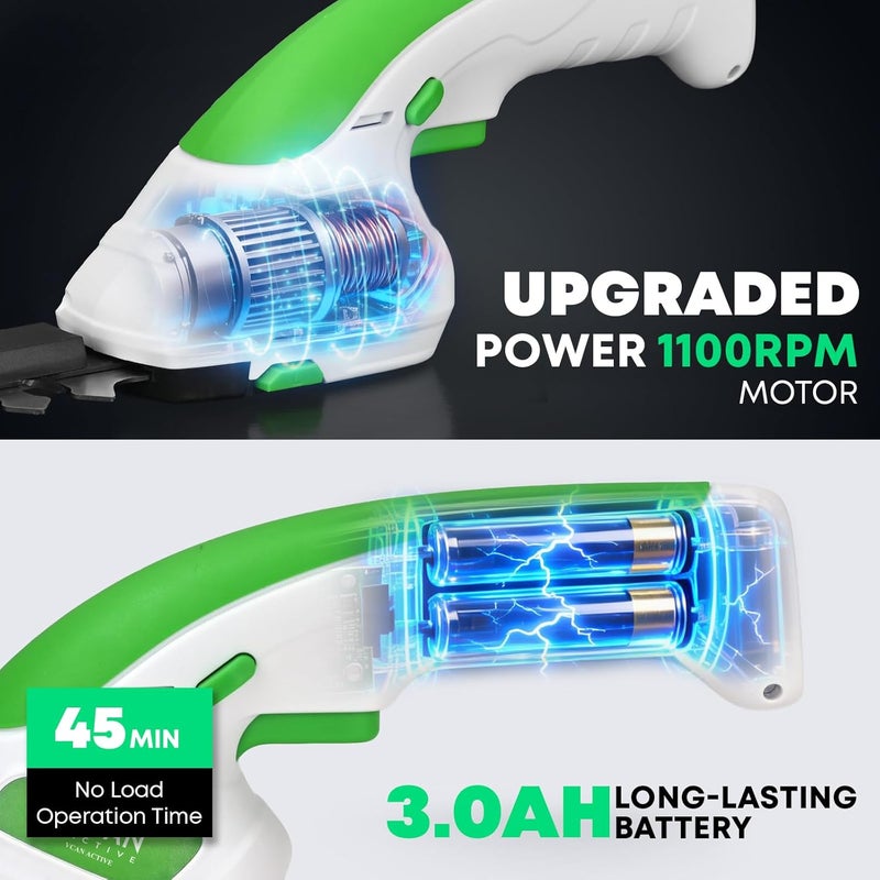 VCAN ACTIVE 7.2V Hedge Trimmer Cordless | 2-in-1 Handheld Electric Shrub Trimmer & Grass Shear with Pruning Shears | 3.0Ah Lightweight Rechargeable Battery Powered for Garden, Yard, Lawn - Image 4